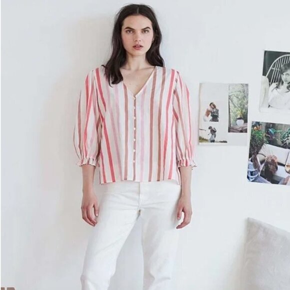 Velvet by Graham & Spencer Anthropologie Whitley Ombre Striped Blouse XS JB - Picture 3 of 6